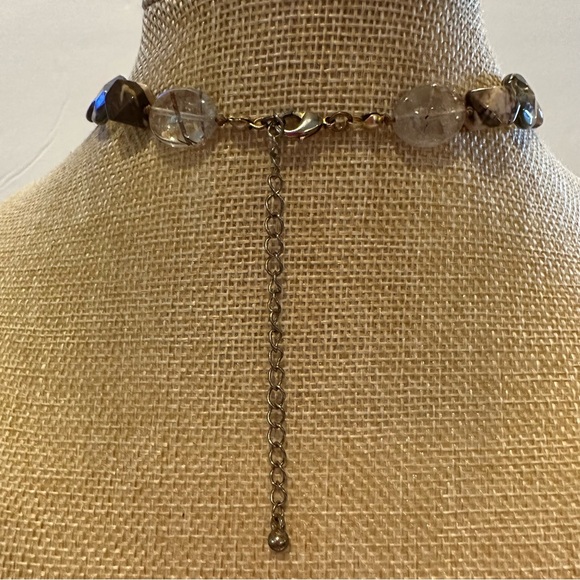 Multi-color Genuine Gemstone Necklace with polished oval stone pendant, browns - Picture 8 of 10